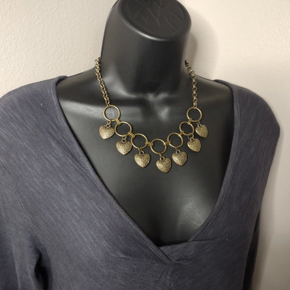 Dark Gold Tone Dangling Hearts Necklace Adjustable 17.5 To 19 Inches Long - Picture 10 of 10